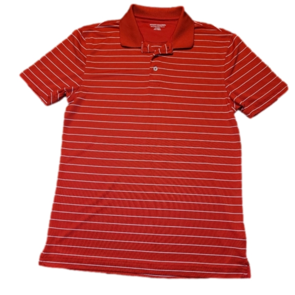 Slim fit red polo shirt with white strips - Amazon Essentials - Small